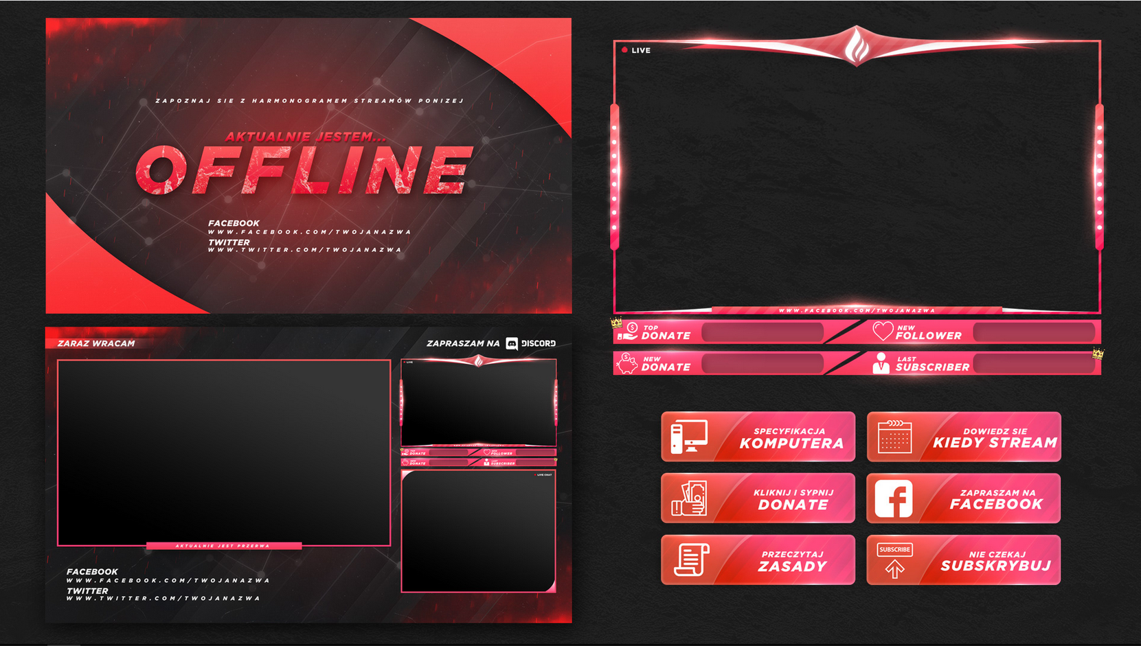 Pink Twitch Stream Overlay Template - Mattovsky Design